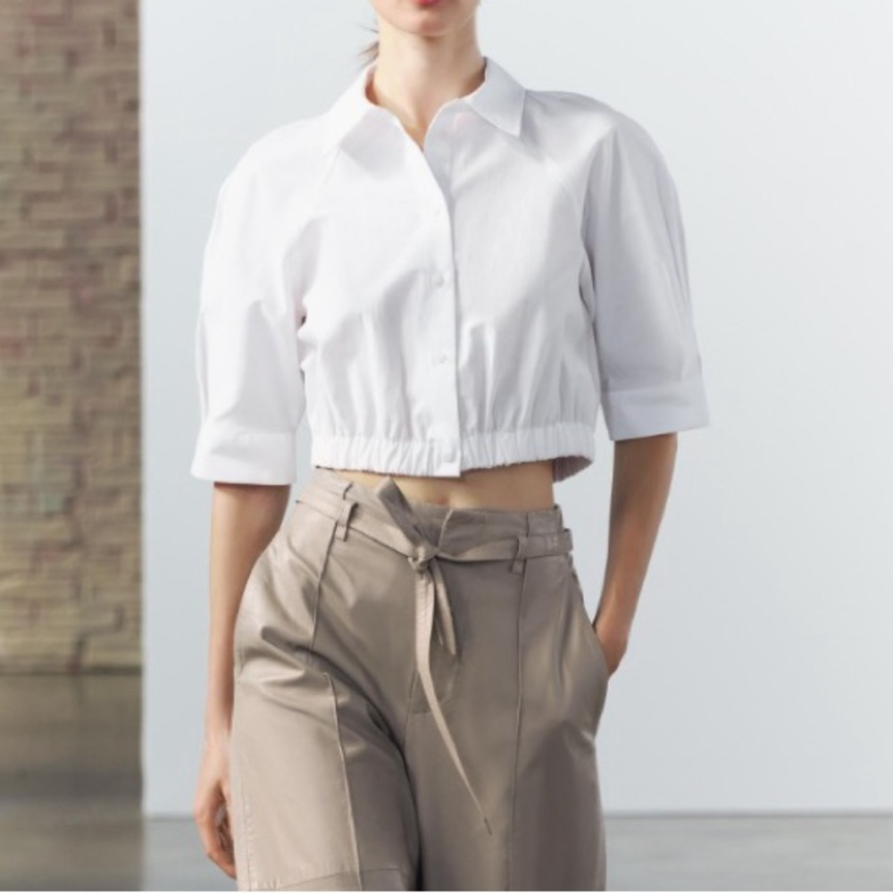 Zara Elasticized Cropped Shirt ZW Collection Size XS